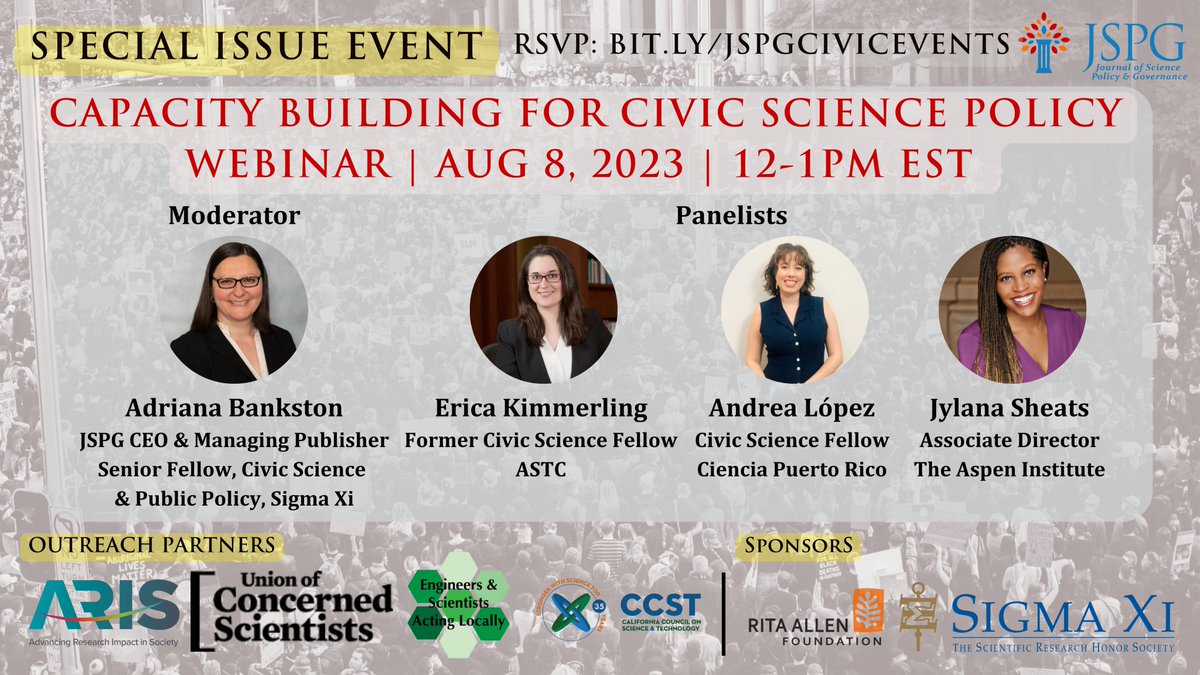 SigmaXiSociety's tweet image. There&apos;s still time to register for TOMORROW&apos;s #CivicScience webinar focusing on defining civic science, #scipol, governance models, engagement, and fostering public trust in #science to affect policy change. 
REGISTER: sciencepolicyjournal.org/jspgcsevents.h…