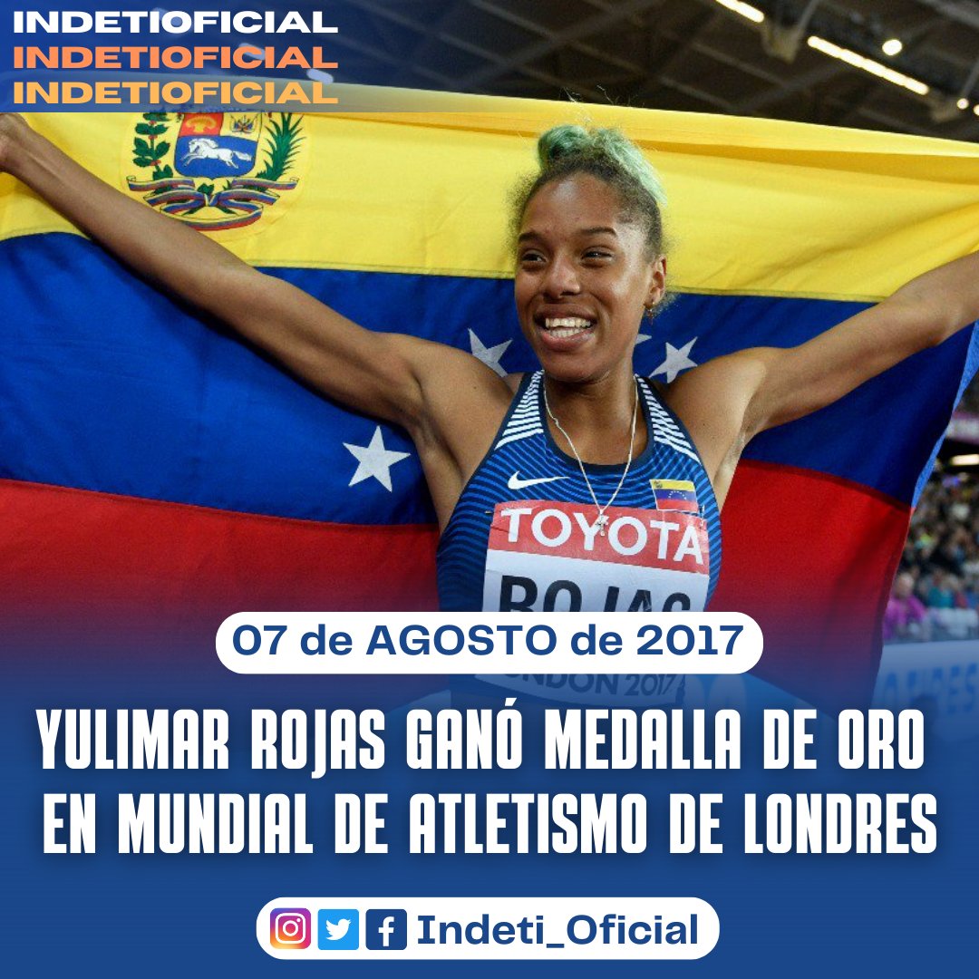 #TalDíaComoHoy | El 7 de agosto de 2017, la venezolana Yulimar Rojas  conquistó su primera medalla de oro bajo la modalidad de salto triple en el Mundial de Atletismo que se disputó en Londres. Derrotó a la colombiana Catherine Ibargüen.

¡Promovemos el deporte!

#YoSoyTinaquillo
