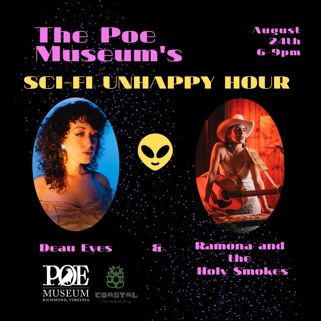 This month we blast off into a galaxy far, far away for a Sci-Fi-themed UnHappy Hour! 
Enjoy brews by Coastal Fermentory and music by not one but two Richmond favorites: Deau Eyes and Ramona and the Holy Smokes. Tickets in bio.