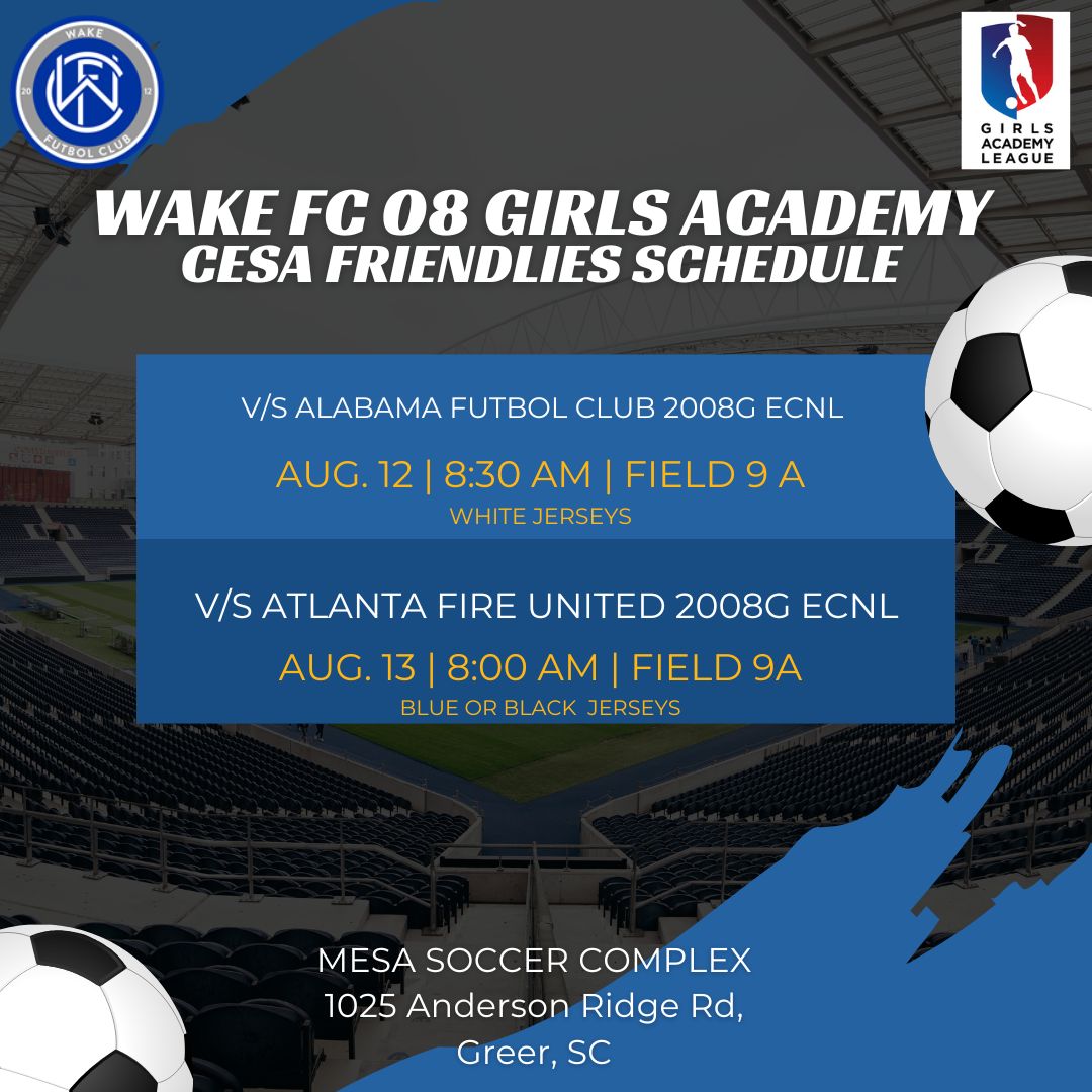 Come 👀 us in SC for the CESA Friendlies! @CESA2004 @GAcademyLeague @wakefutbol @TopDrawerSoccer @TheSoccerWire @PrepSoccer @ImCollegeSoccer @ImYouthSoccer #thewakefcway