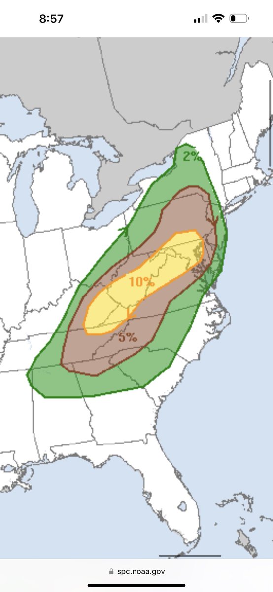 All hands on deck! We have an upgrade to moderate risk with wind shear supportive of tornadoes from northeast TN to southern PA! Rare combination of instability and powerful kinematics. Stay tuned to watches and warnings. Live stream activated by noon
