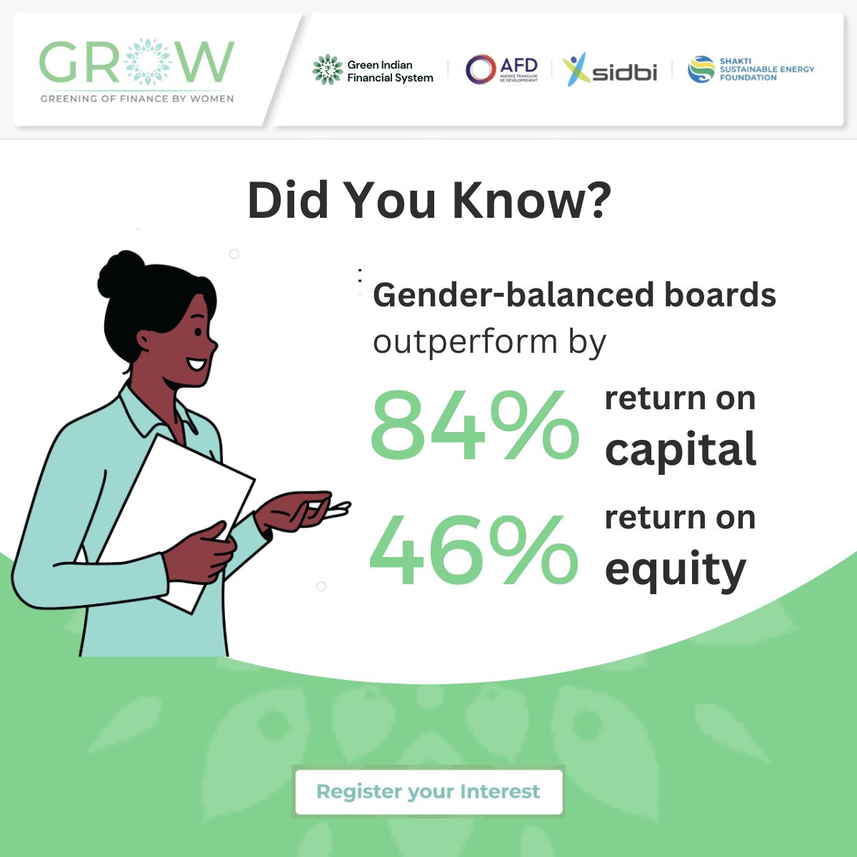Did you know gender-balanced boards outperform by 84% in return on capital and 46% in return on equity?

Connect with like-minded individuals, gain valuable insights, and be part of a community empowering women in finance at #GroWNetwork

Join the network: bit.ly/GroWWithUs