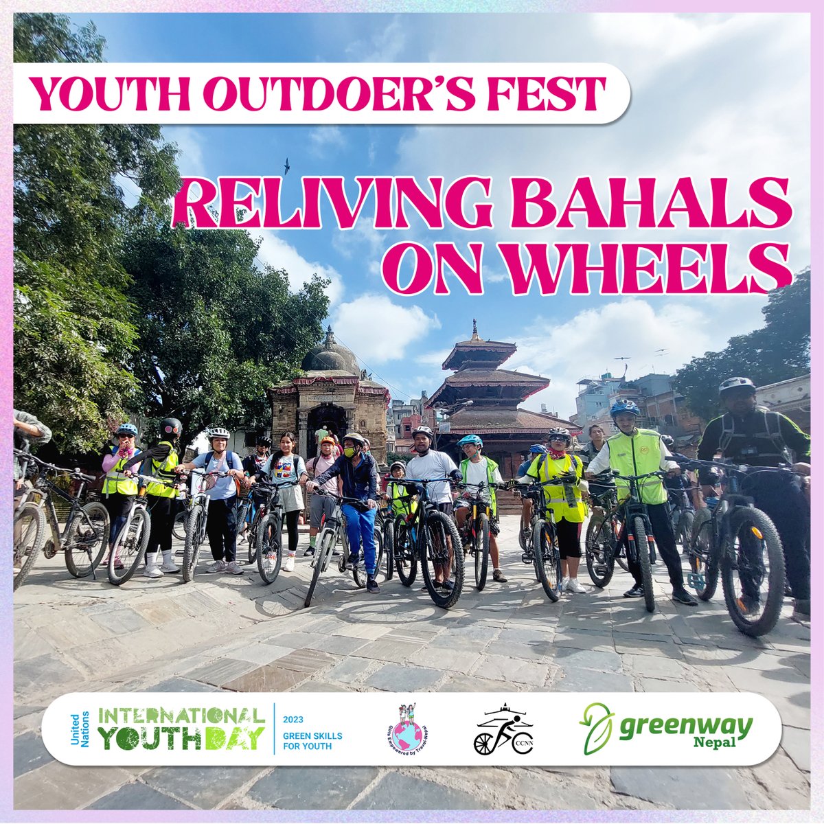 GreenwayNepal's tweet photo. A few highlights from the first event of Youth Outdoer's Fest, #RelivingBahalsOnWheels!
#YouthOutdoersFest #InternationalYouthDay2023 #Kathmandu #History #Cycling #TrasureHunt #GirlsEmpoweredByTravel #GETNepal #CycleCityCityNetwork #CCNN #Greenway #GreenwayNepal #MyWayGreenway https://t.co/b2HFU7IqnV