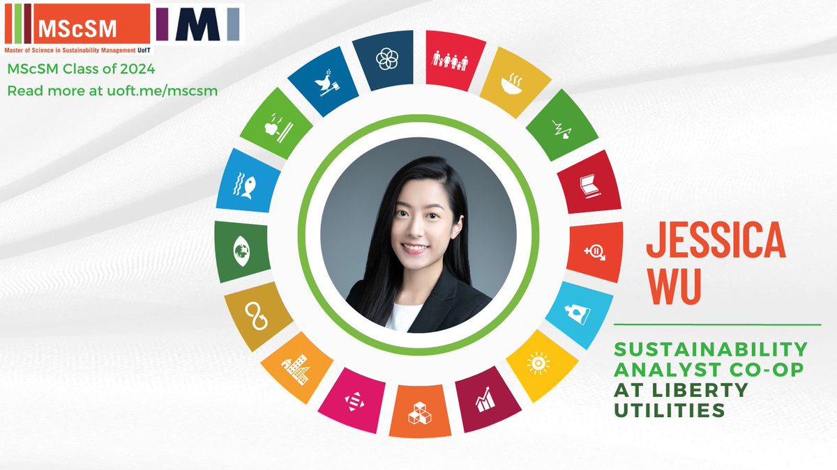 UTMMScSM's tweet photo. Today’s feature is Jessica Wu, a #Classof2024 graduate student on their internship journey as a Sustainability Analyst Co-op at Liberty Utilities. Visit our Instagram page to read more about their internship experience and making an impact at their workplace! #TheMScSMChronicles https://t.co/3y6VYtBKSK
