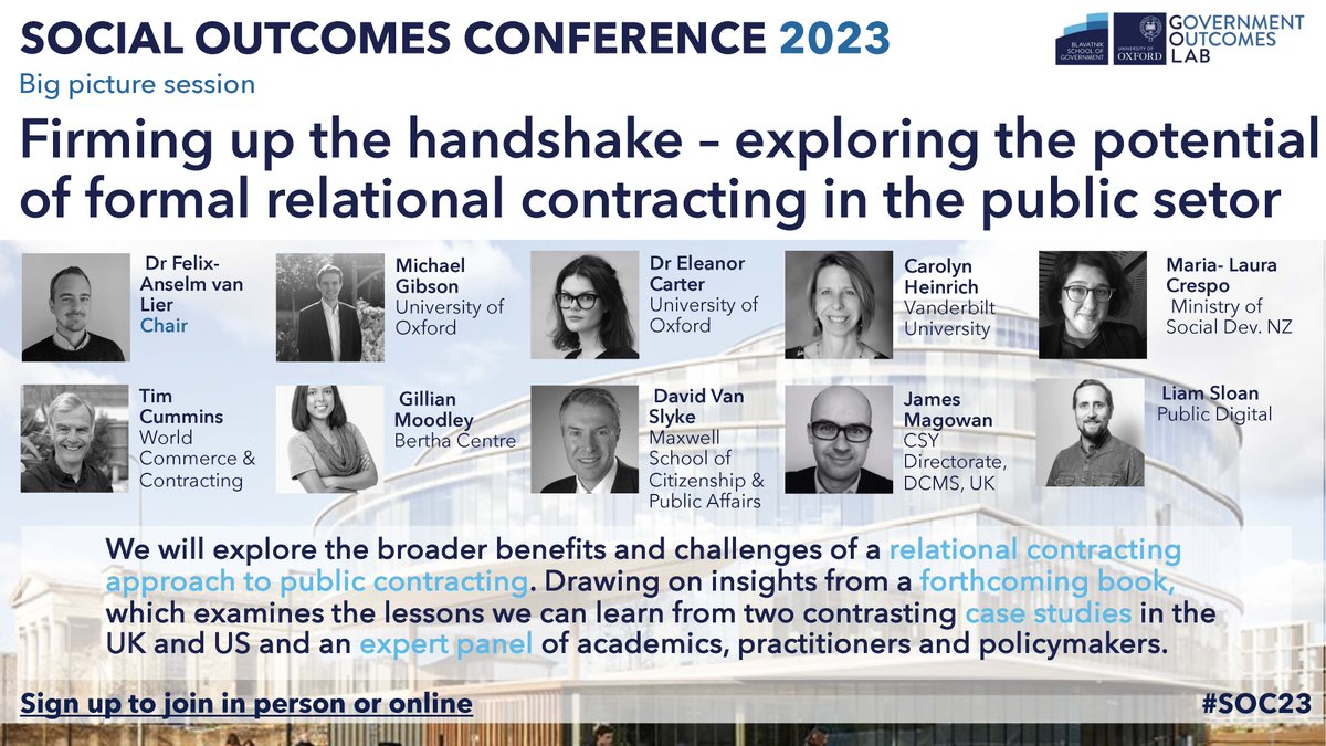 🔥🔥🔥We're thrilled to announce our first Big Picture session: "Firming up the Handshake: Exploring the Potential of Formal Relational Contracting in the Public Sector."

Don't miss out on this thought-provoking session at # SOC23,14 &amp; 15 September. Join us in person or online!