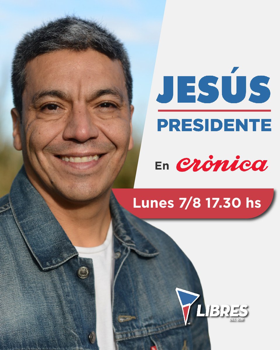 LdSTHurlingham's tweet photo. Súmate a @jesusescobarnqn en @CronicaTV a las 17hs!
#LibresDeLSur #jesusconvos #JESUSPresidente #MarianellaVicepresidenta #Elecciones2023 #SilviaGobernadora https://t.co/7LON9Oq5Op