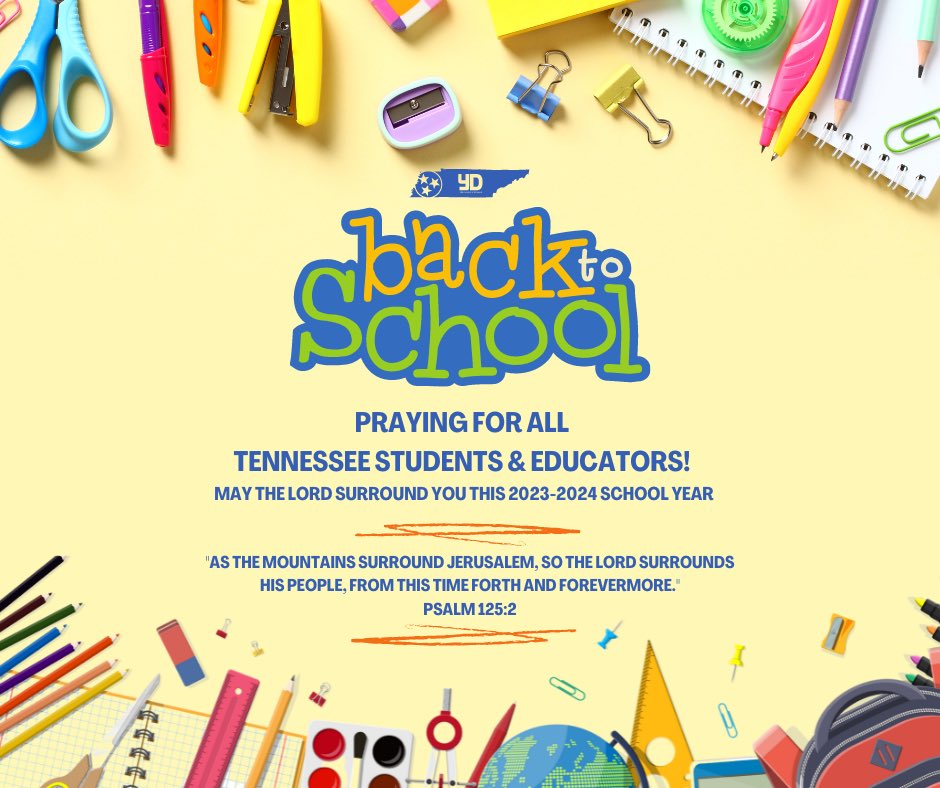 Praying and believing for a great year as the school year is beginning in Tennessee! ! May the Lord’s presence surround you at school and keep you at peace.