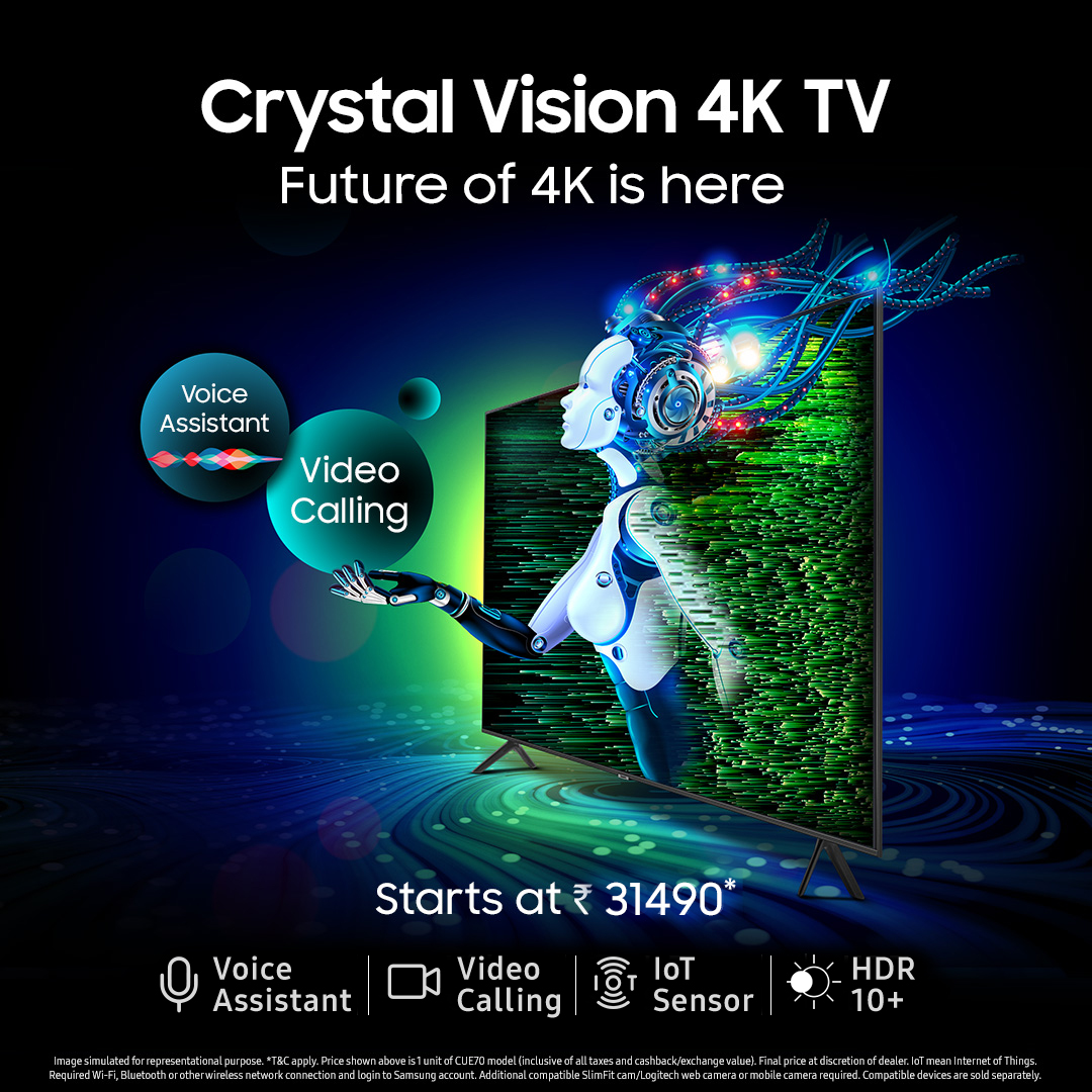 SamsungIndia's tweet photo. The all new #CrystalVision4KTV is already winning hearts with its incredible picture quality. Hurry, bring it home today, and elevate your viewing experience! 
Bring one home now from https://t.co/s4WpqH9z9w on #Flipkart or https://t.co/ej9EtFqsKE. #Samsung https://t.co/uVc16Ttnn0