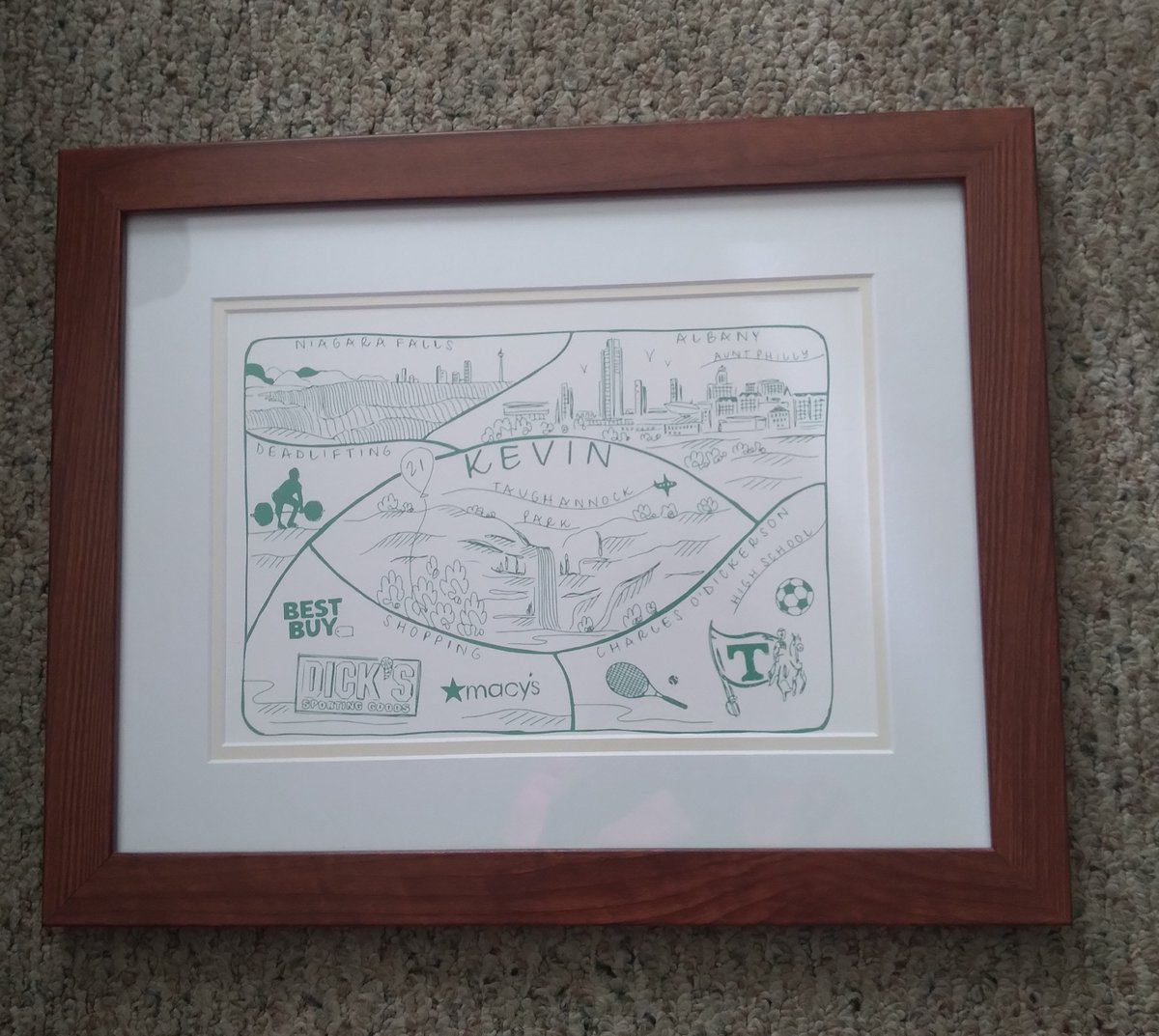 FrameItEasy's tweet image. &quot;I found an artist to draw memories for my son’s 21st birthday. The print was in an unusual size, not quite 8 x 11. I looked everywhere and found Frame It Easy. The instructions were perfect! I absolutely love the frame - it made the print even more special!&quot; - Romona E.