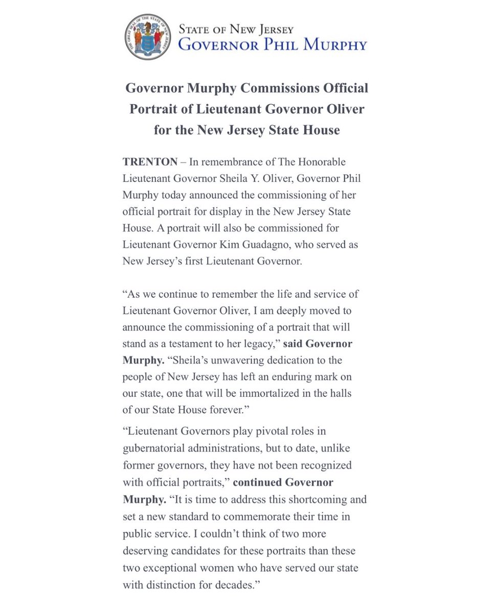 As we commemorate the life of @LtGovOliver, I have decided to commission an official State portrait of Sheila — an honor that, until now, has only been reserved for former governors.    This portrait will be displayed in the halls of the State House as a testament to her legacy.