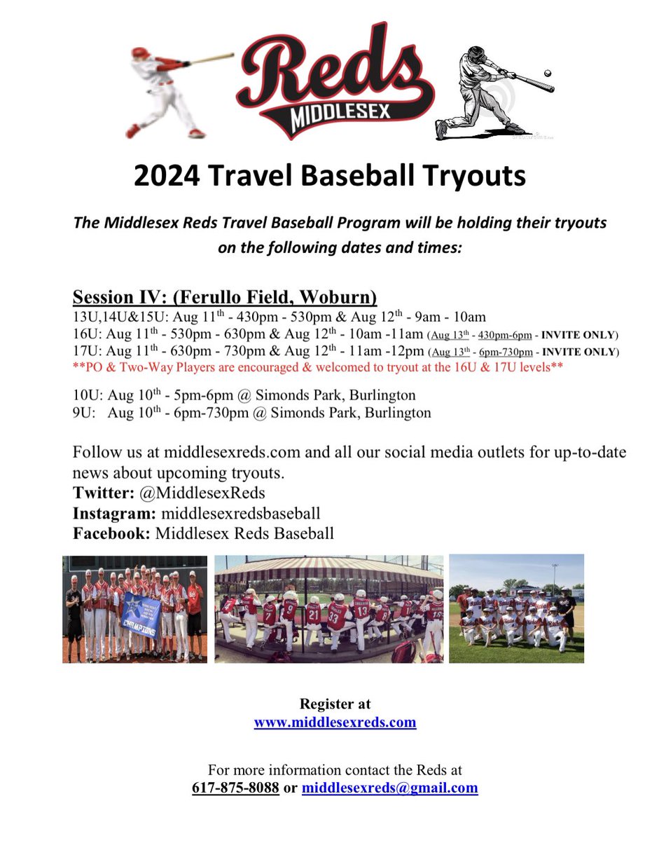 MiddlesexReds's tweet photo. 💥2024 Middlesex Reds tryouts continue this week💥 9,10,13,14,15,16&amp;17U roster spots available. Register at https://t.co/zuJ7UShgJa to tryout and be a part of Greater Boston’s top travel program! GO REDS! https://t.co/DA1t9QfGwU