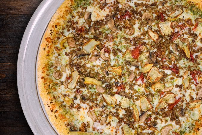 POTW 50% Off all Week: B-Ripp 
Passcode: I'm all choked up 
Online: No Promo Code Needed!    

WHAT’S ON IT:  
Sun-Dried Tomatoes  
Mushrooms  
Sausage  
Artichoke  
Pesto