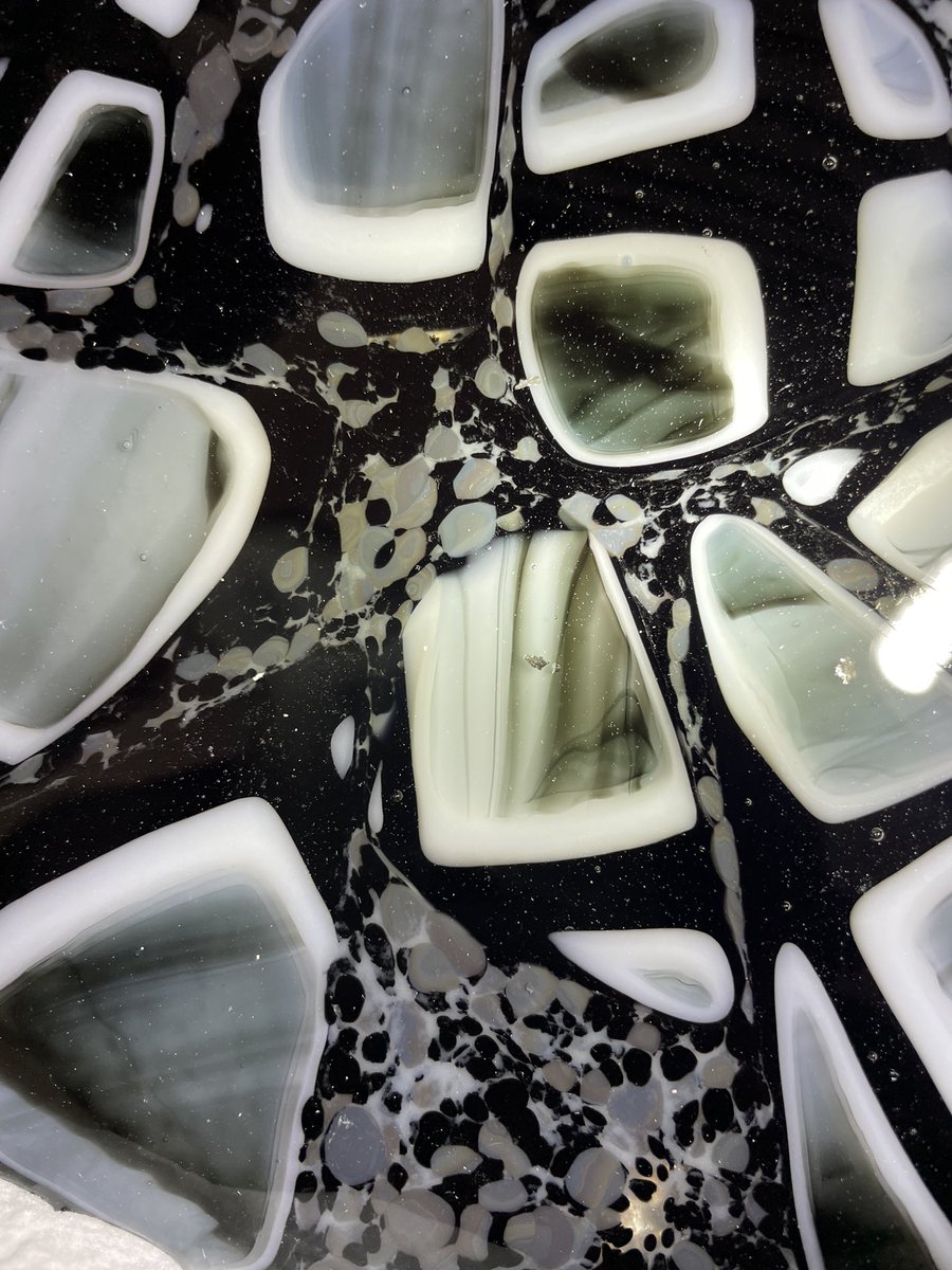BaldoneLisa's tweet photo. I have been working on y glass artist. I will be the featured artist in a suburban magazine to be released next month. Love the black and white vibes. I created a piece which looks like granite. My work keeps me distracted from the insanity in the country. https://t.co/zt26pcEq0N