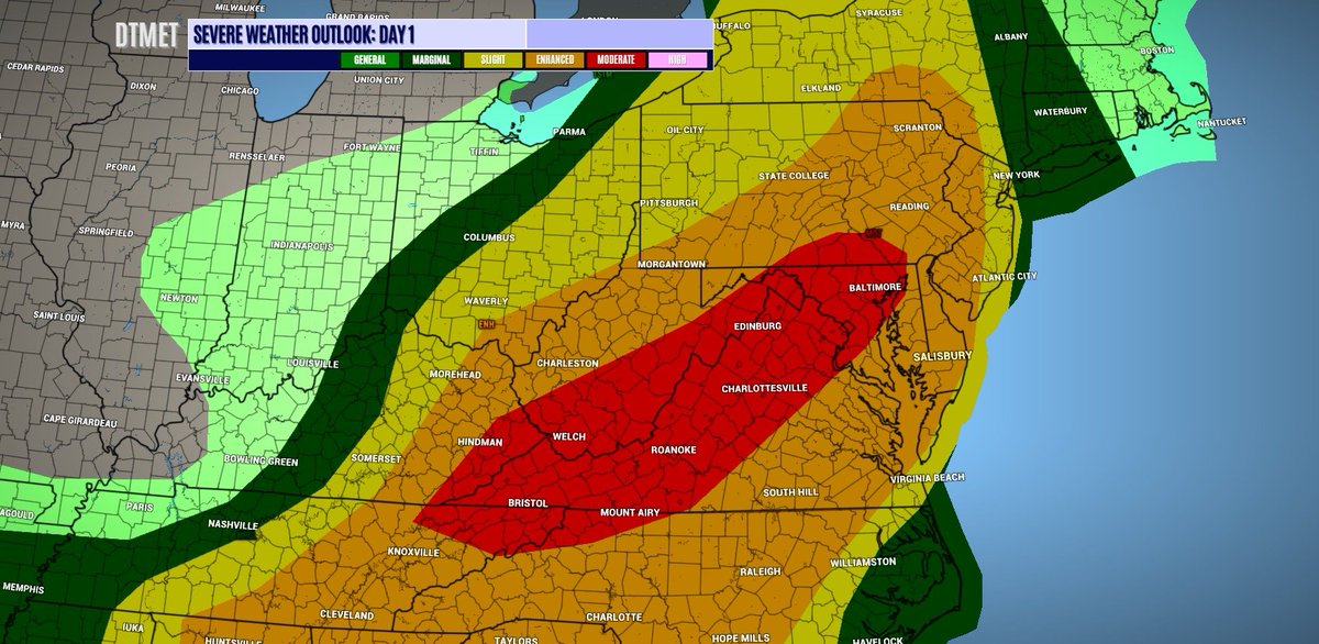 Major severe weather outbreak expected in the Mid Atlantic today.

#severeweather #SPC #moderaterisk