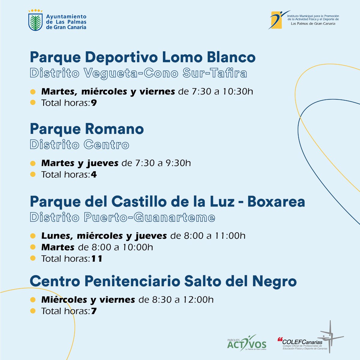 imd_lpgc's tweet photo. #COLEFC

Los #ParquesActivos del @COLEFCanarias son el lugar perfecto para ejercitarse y fortalecer el cuerpo haciendo una variedad de actividades.

Consulta los horarios y ubicaciones del exitoso programa de asesoramiento gratuito. Recuerda: están para ayudarte.

#SúmateAlCOLEFC https://t.co/EMNfRI0qVw