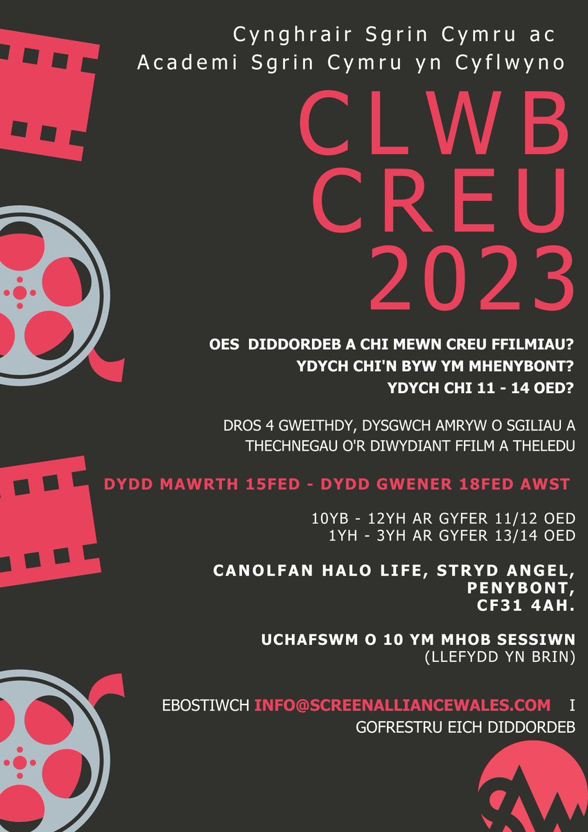📢CALLING RESIDENTS OF BRIDGEND!
Are you aged 11-14 and interested in the fascinating world of Film and TV?
Then why not join us for our fun packed 4-day Creative Club on 15th August to 18th August!
✉️ info@screenalliancewales.com to register your interest!