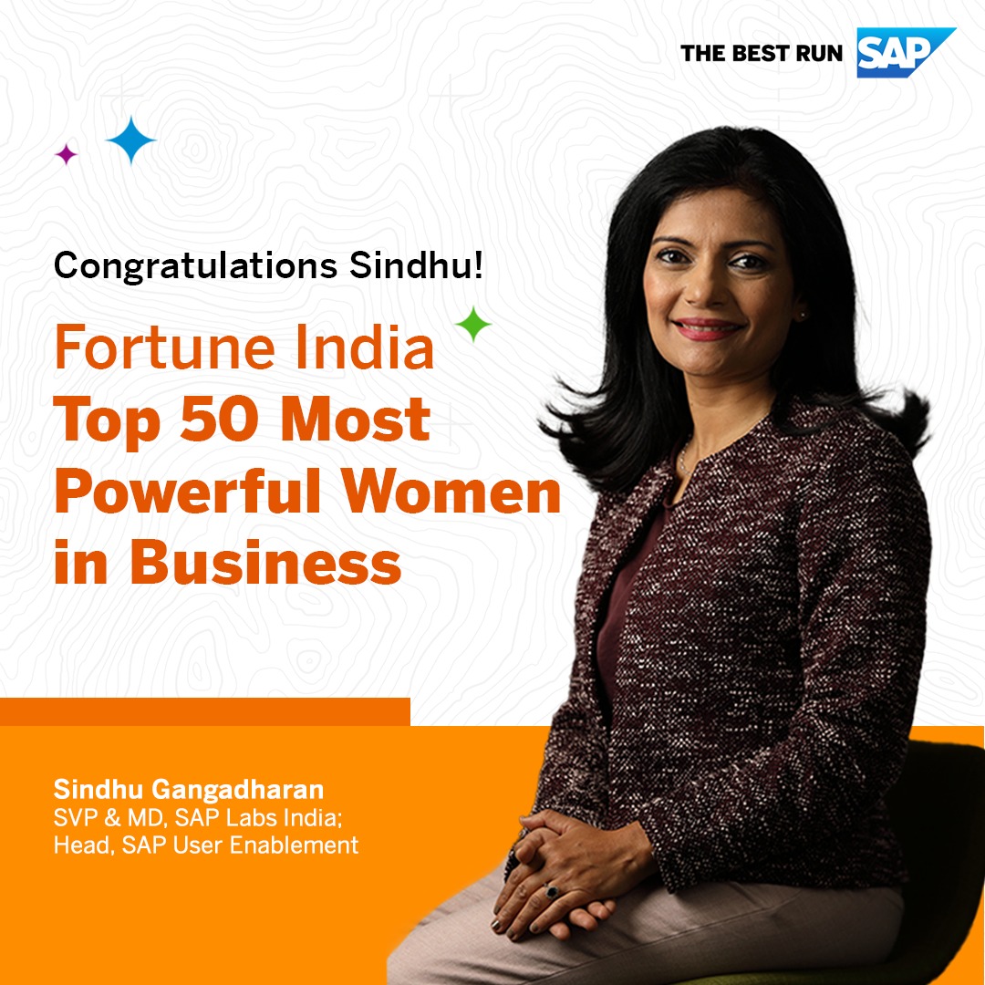 SAP LABS INDIA (@saplabsindia) on Twitter photo Congratulations <a href="/gangadharansind/">Sindhu Gangadharan</a> on being recognised among Top 50 Most Powerful Women in Business 2023 by <a href="/FortuneIndia/">Fortune India</a>. ๐๐๐ Congratulations <a href="/gangadharansind/">Sindhu Gangadharan</a> on being recognised among Top 50 Most Powerful Women in Business 2023 by <a href="/FortuneIndia/">Fortune India</a>. ๐๐๐