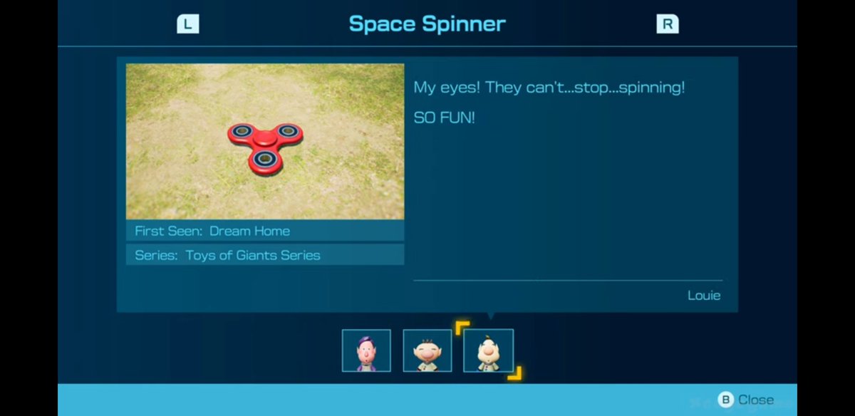 Mossworm1's tweet image. in pikmin 4 the character Louie writes descriptive entries for the objects you collect and they're all about how he loves fidget toys and Textures and putting unfamiliar things in his mouth