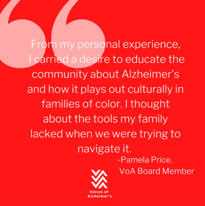 Want to read more about how Pamela Price began her journey as an Alzheimer’s advocate? 

Read the rest of Pamela’s story by signing up as a member.   Visit our website to access the story: voicesofad.com!  #alzheimers #alzadvocate #caregivers #seniorcare #dementia