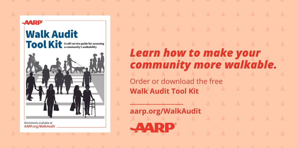 AARPLivable's tweet photo. Want to make your community more walkable? A walk audit is a simple activity where you observe + evaluate the walkability and pedestrian safety of a location.

Order or download the free @AARPLivable #WalkAudit Tool Kit to learn more! https://t.co/bchD9lSut8 https://t.co/WRaurx3163