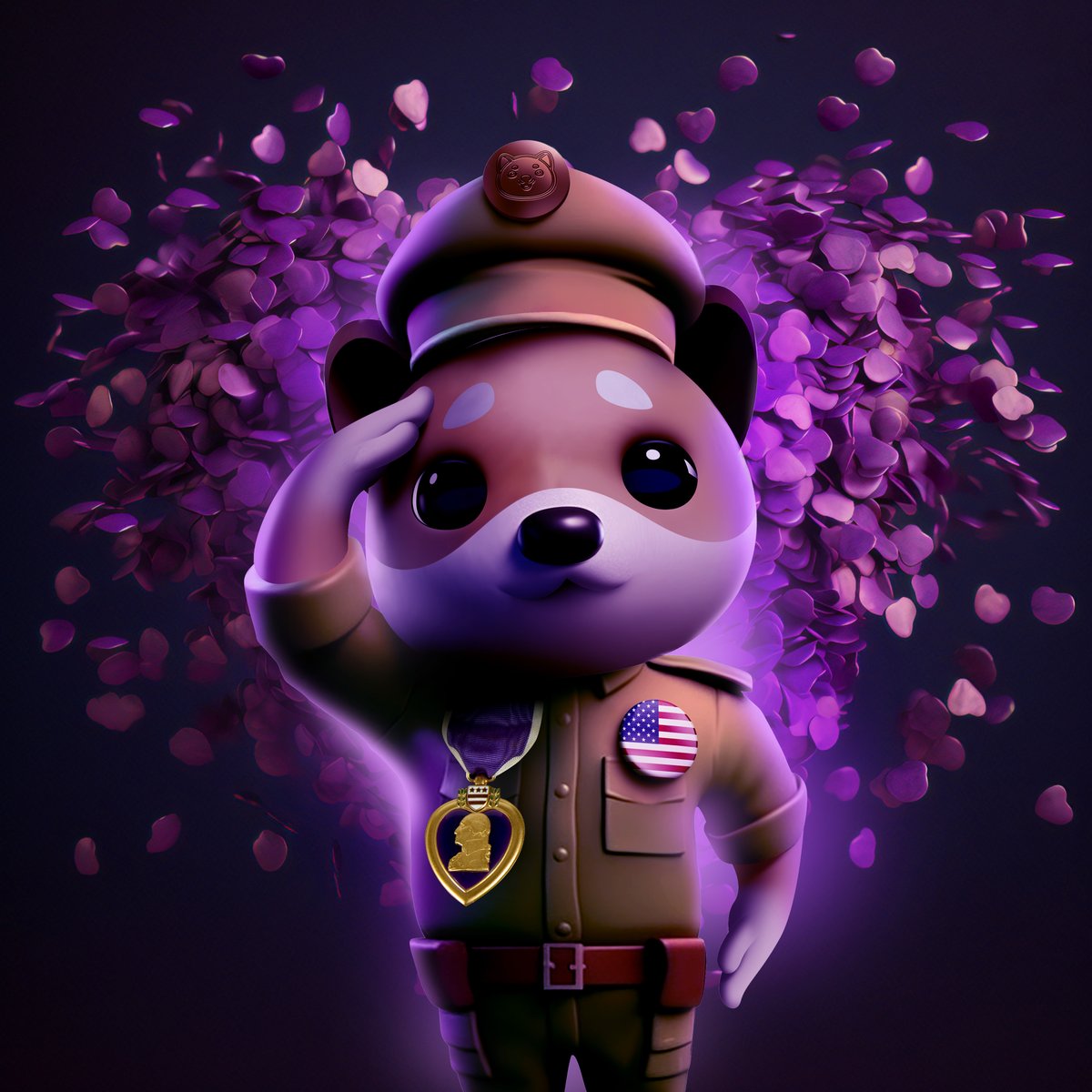 Celebrate Purple Heart Day with Baby Doge! 🐶💜 Spread love and kindness today, just like Baby Doge spreads cuteness and joy! Let's honor our brave heroes and show appreciation for their sacrifices. #PurpleHeartDay #BabyDogeLove
