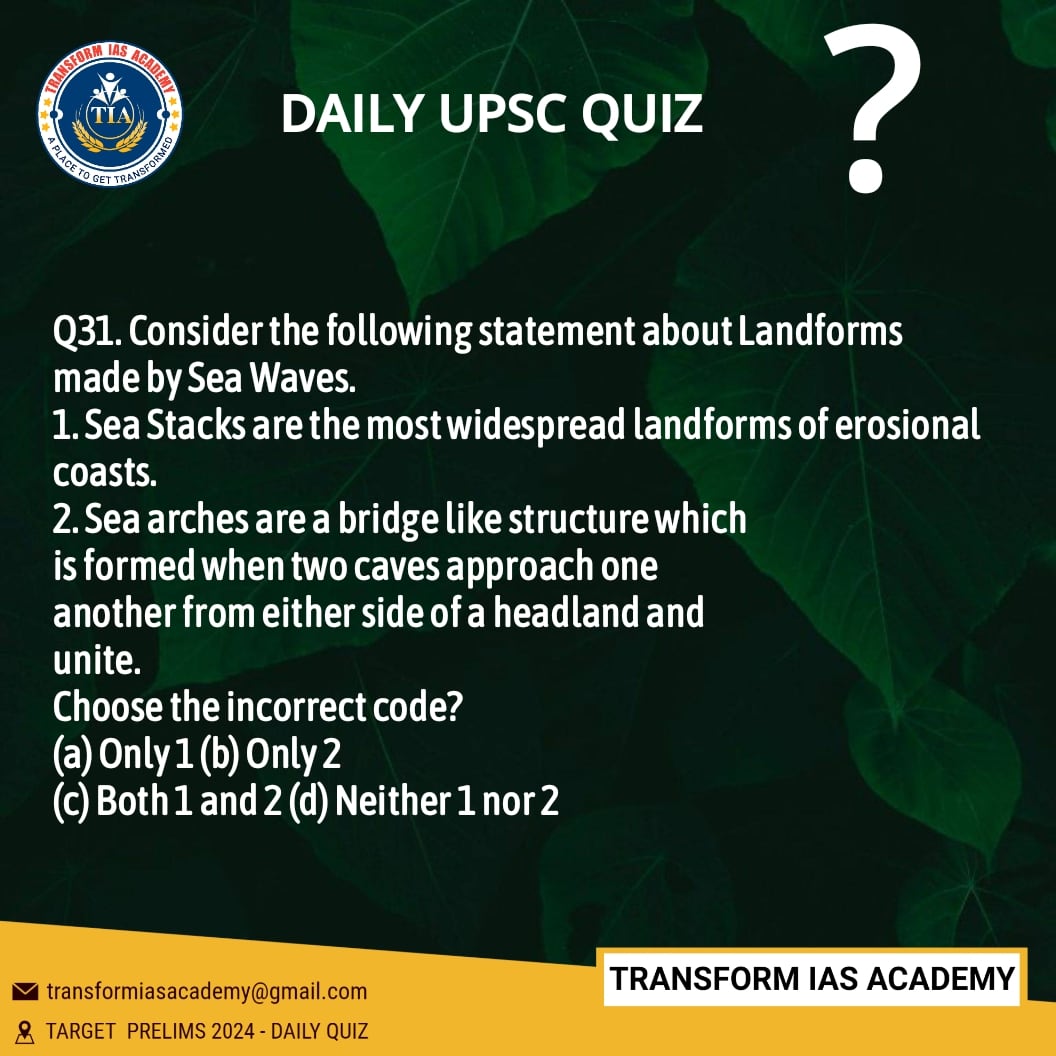 TRANSFORMIAS's tweet photo. UPSC PRELIMS 2024
✅ Solve the Practice Question to test your preparation level for civil service.
✅ Answer with explanation will be posted shortly in Telegram Group
@transformiasacademy
@upscprelims2024
@upscmcqsdaily
.
.
.
#UPSC
#upscncert
#upscenvironment https://t.co/3Fzbooi5L3
