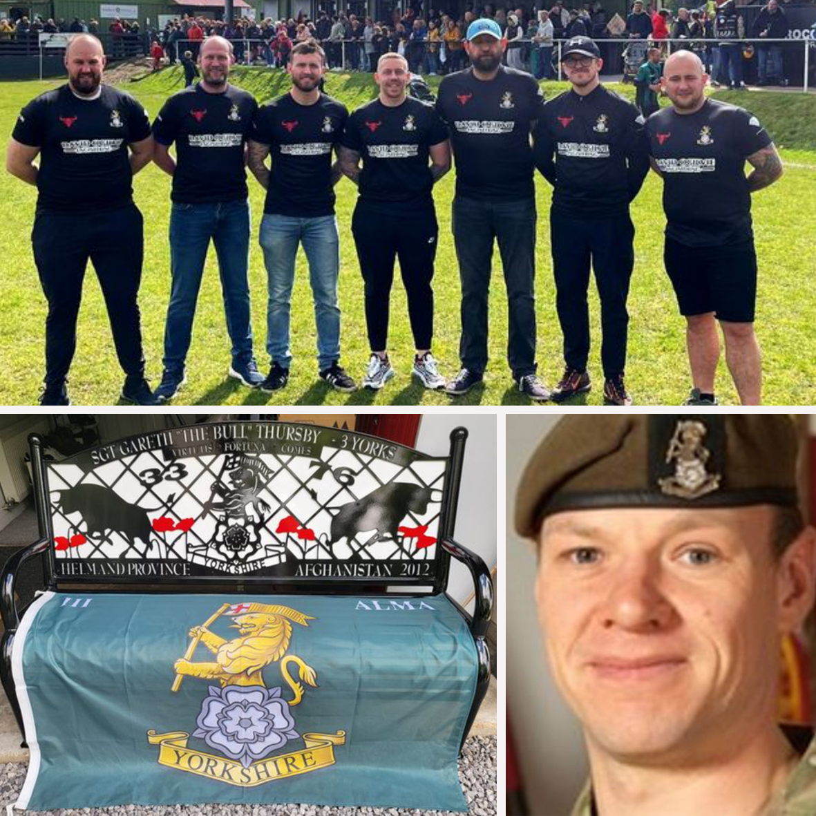 VeteransFdn's tweet photo. Comrades of Sgt Gareth Thursby, who was killed in Afghanistan in 2012, will carry his 100kg memorial bench 22 miles from the Yorkshire Regiment, Halifax, to his hometown of Skipton.

What an amazing tribute❤️💪

Source: Yorkshire Live
 #YorkshireRegiment #MemorialBench https://t.co/fdv8hdQfTX