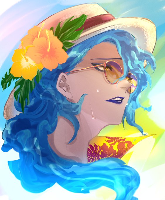 「blue hair hawaiian shirt」 illustration images(Latest)