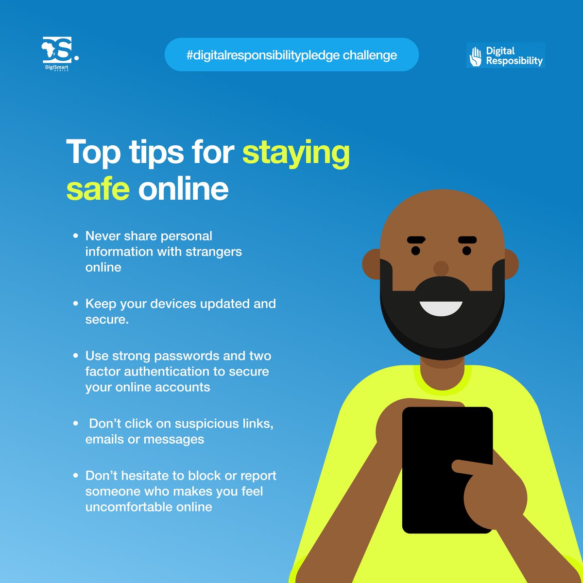 DigismartAfrica's tweet photo. We must continue to work hard to reduce the rate of #cyberbullying, cyber hacks, threats, etc globally. 

Share this post with your friends and followers ✨

Remember, we need a safe digital space for everyone 💪🏾 https://t.co/sR2em0bFxu