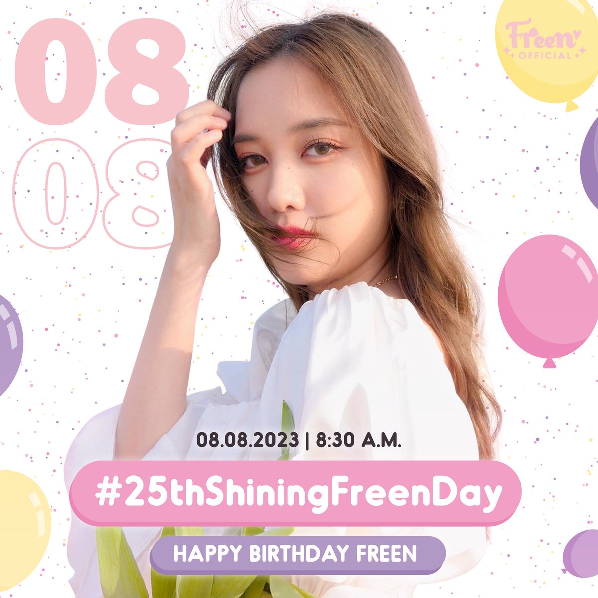 freenfanclub_'s tweet photo. เชิญชวนแฟนคลับอวยพรวันเกิดปีที่ 25 ของพี่ฟรีนในแฮชแท็กด้านล่าง เริ่มเทรนด์กันเช้าวันพรุ่งนี้นะคะ 🎂✨

🗓️ 08.08.2023
⏰ 8:30 AM (BKK Time)
🔠 HAPPY BIRTHDAY FREEN
📈 #.25thShiningFreenDay

#srchafreen https://t.co/SkRGq8Ek5m