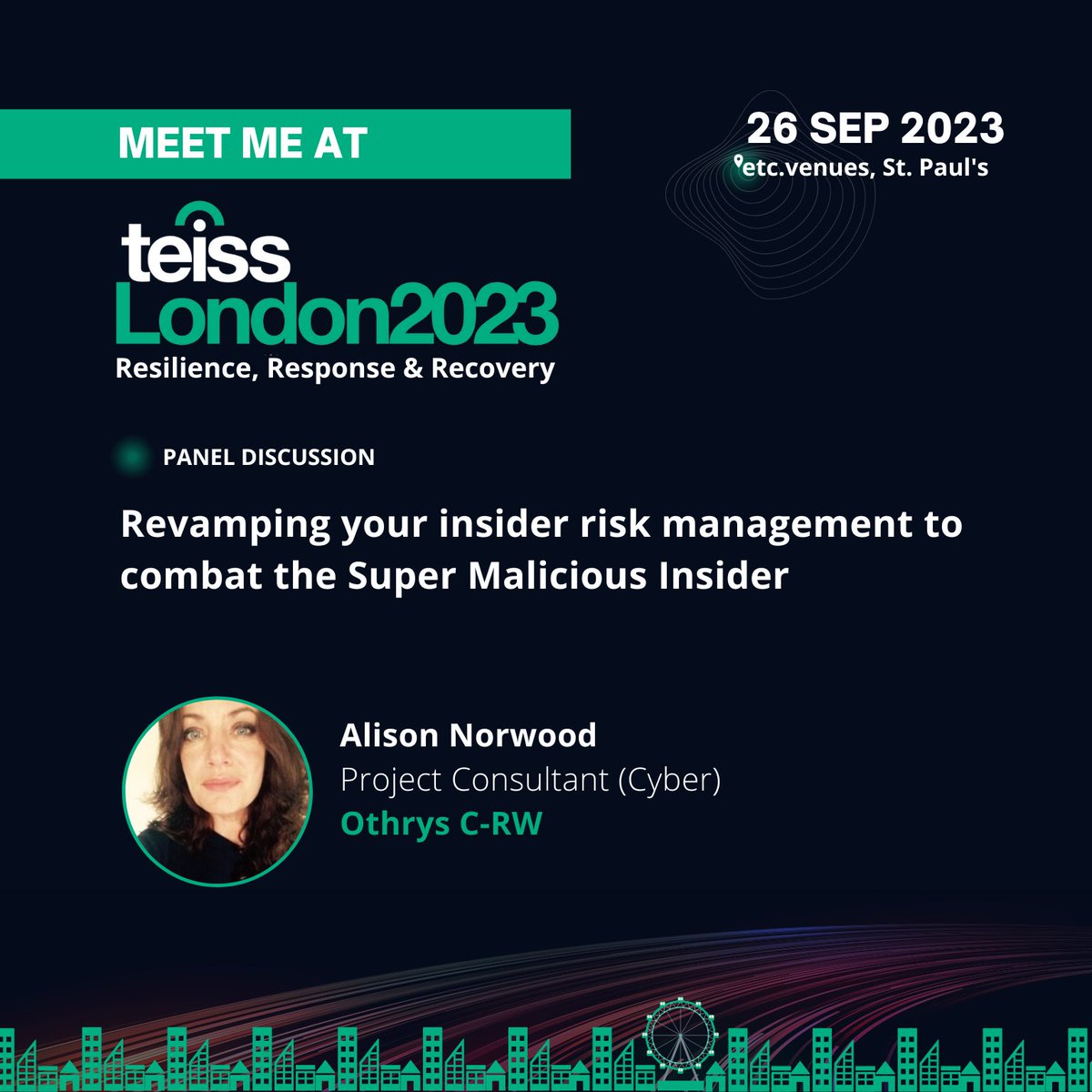 TEISS's tweet image. 📣 Join Alison Norwood, Project Consultant (#Cyber) at C-RW for an engaging panel discussion on "Revamping your insider #riskmanagement to combat the Super #Malicious Insider " 🚀

- Discover more at: buff.ly/3Y0936F
