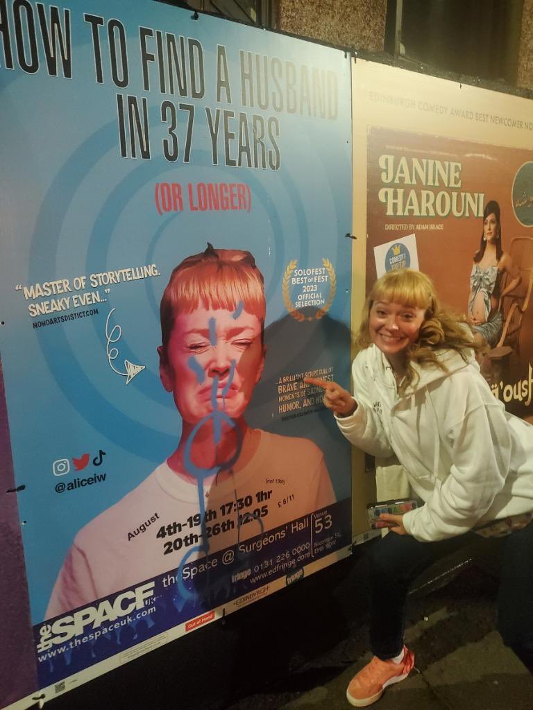 Everyone at #edfringe go take a picture with my #dickpic and hashtag #Howtofindahusband There are a couple dicks in the show. It’s not false advertising. The posters  in Cowgate. #fillyerboots I’m going to go Flyer by it.