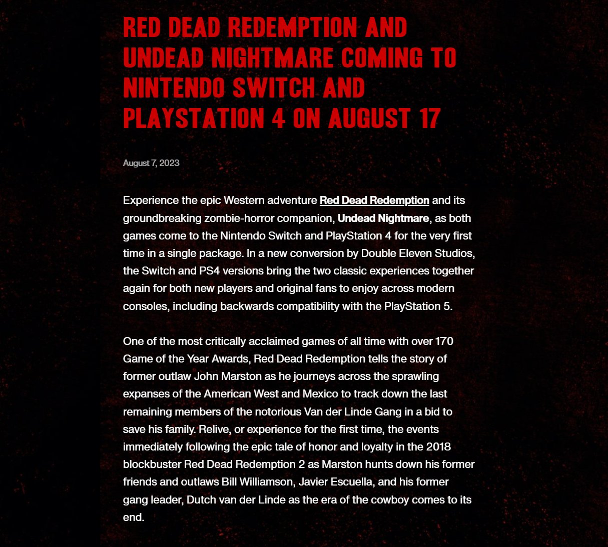 Red Dead Redemption' is coming to PlayStation 5 via backwards