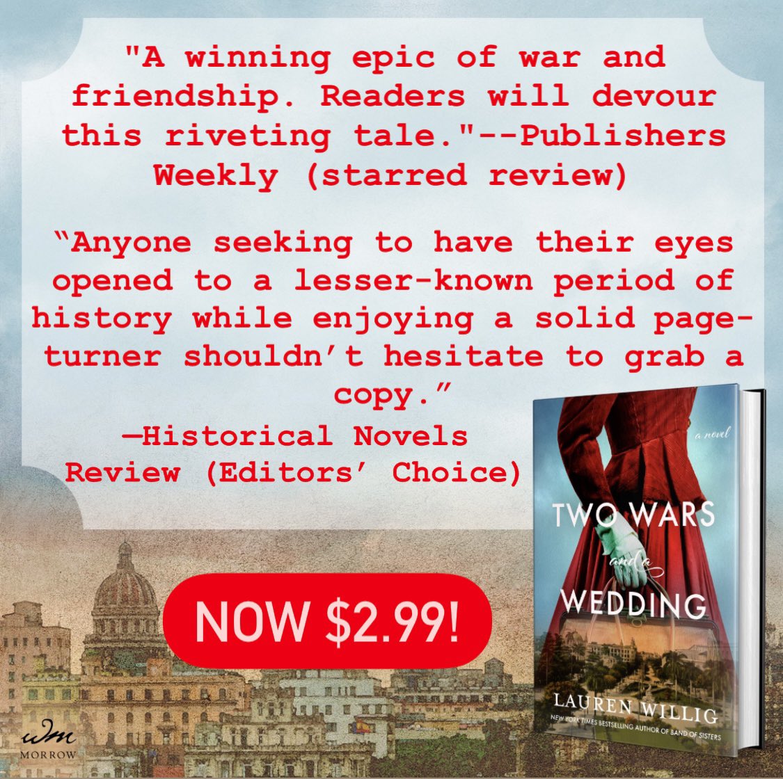 Exciting news! TWO WARS AND A WEDDING is currently reduced to $2.99 across ebook platforms— the first time it’s been on sale! Kindle: tinyurl.com/yc3bxaej Nook: tinyurl.com/3w8zcarm