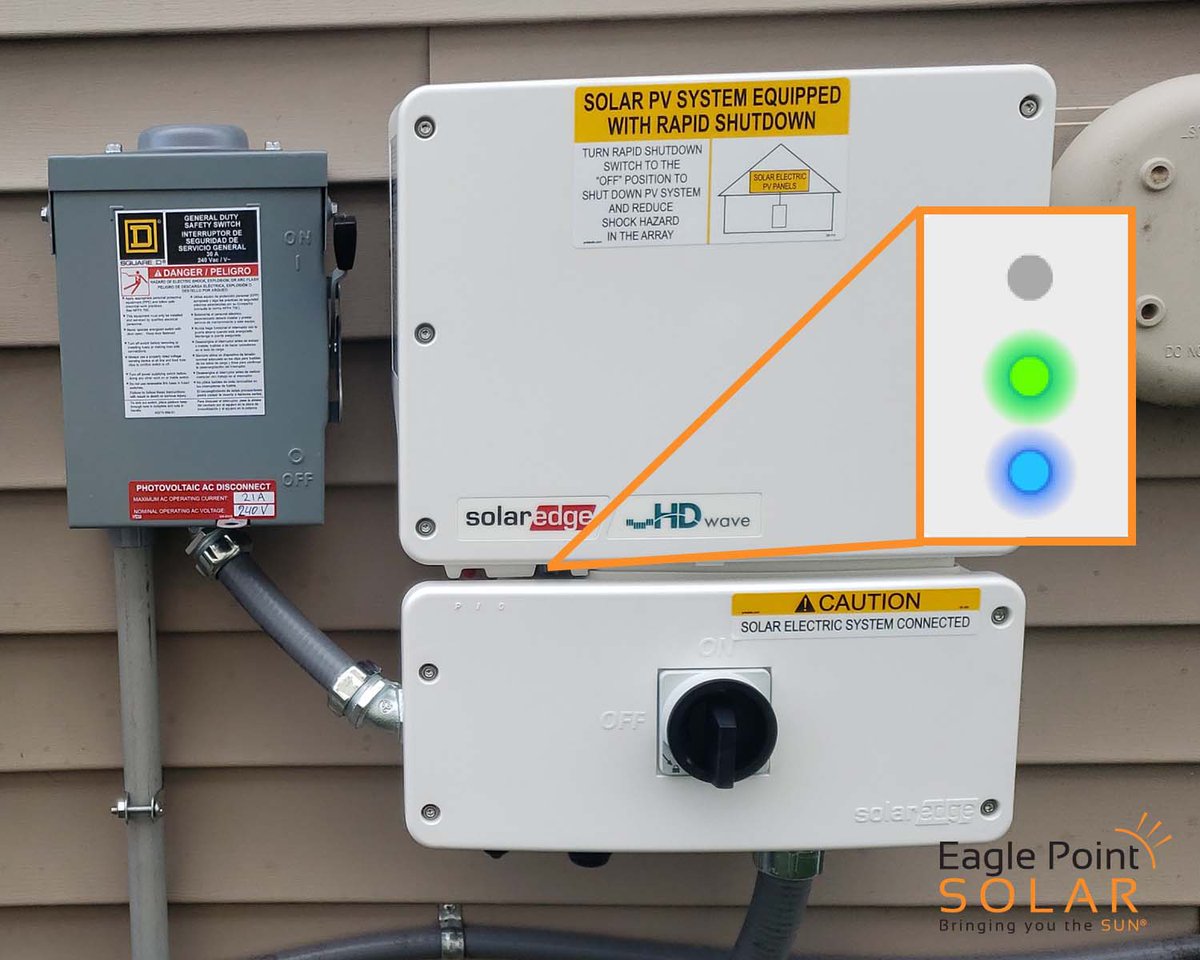 EaglePointSolar's tweet image. Curious what the lights on your SolarEdge inverter mean? Green and blue lights indicate your system is communicating and is producing.

Concerned your system is not producing, contact us: bit.ly/3F08mRc

#solarmaintenance #solarservice #RenewableEnergy #SolarEnergy