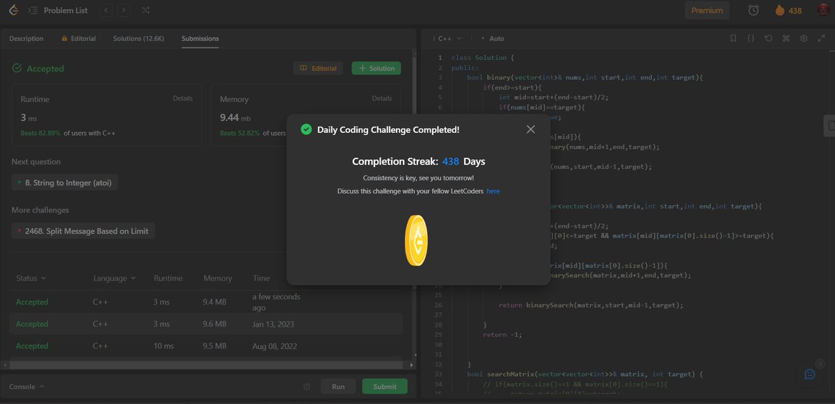 ayush_patel_78's tweet image. Day : 438 

Leetcode daily challenge completed. 
#100DaysOfCode #365DaysOfCode