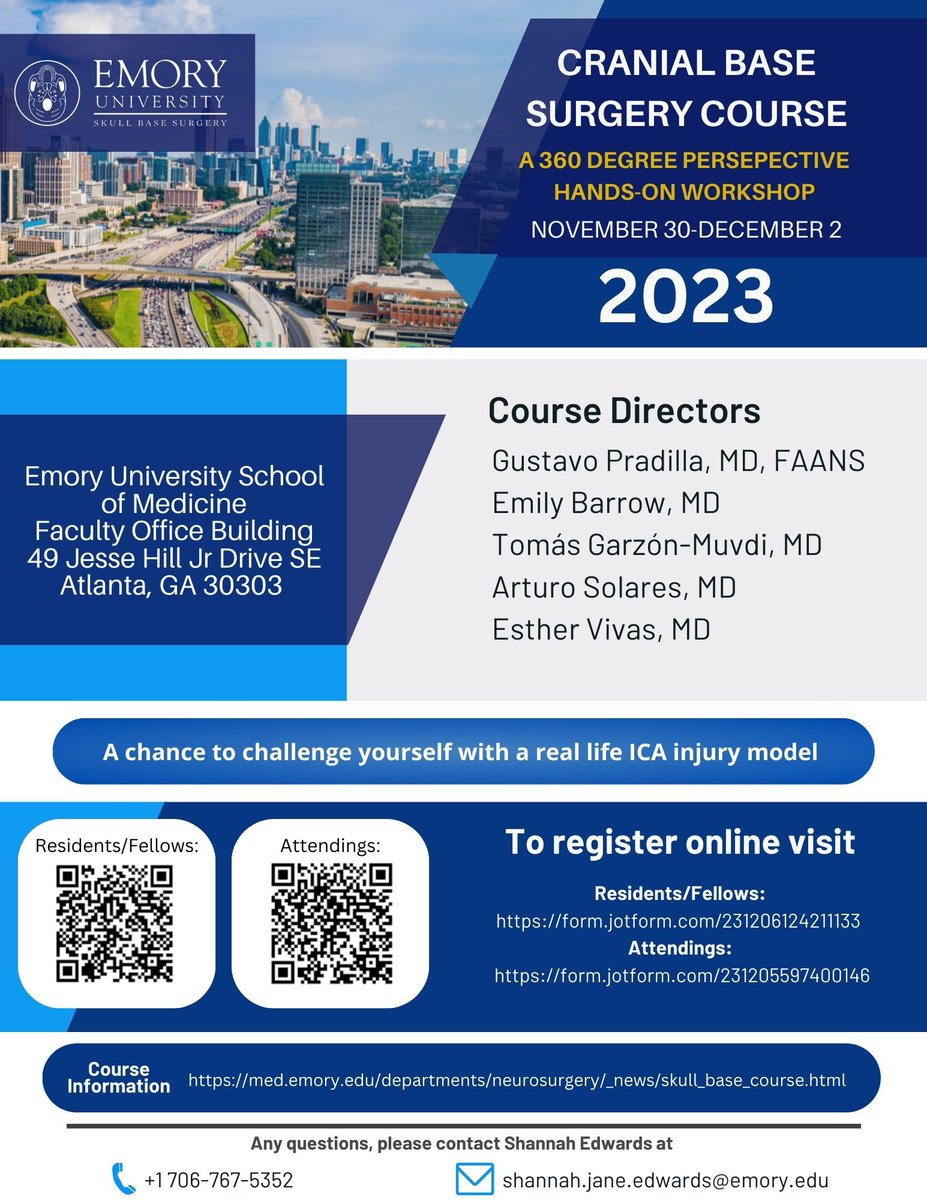 Emory Skull Base Surgery (@emoryskullbase) on Twitter photo Come and join us at the upcoming “360-degree perspective” hands-on skull base course. Registration is already open! <a href="/gpradil2/">Gustavo Pradilla</a> <a href="/GarzonMuvdi/">Tomas Garzon-Muvdi</a> Come and join us at the upcoming “360-degree perspective” hands-on skull base course. Registration is already open! <a href="/gpradil2/">Gustavo Pradilla</a> <a href="/GarzonMuvdi/">Tomas Garzon-Muvdi</a>
