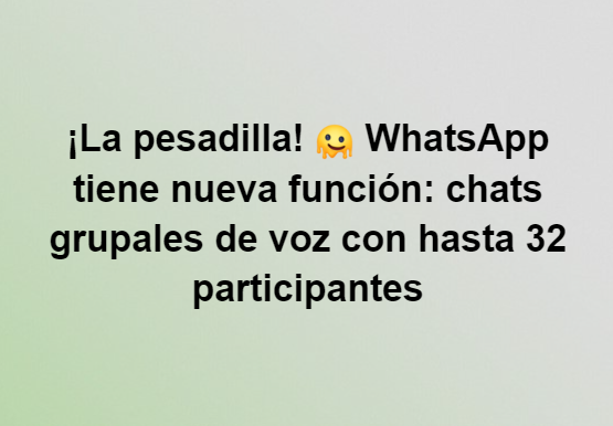 parentesis's tweet photo. Ahora tendrás una nueva sala donde los usuarios podrán hablar usando su voz con cualquier usuario del grupo, sin la necesidad de comenzar una llamada.
Con información de WABetaInfo
#WhatsApp #Chatdevoz https://t.co/5Vz6isXFQ2