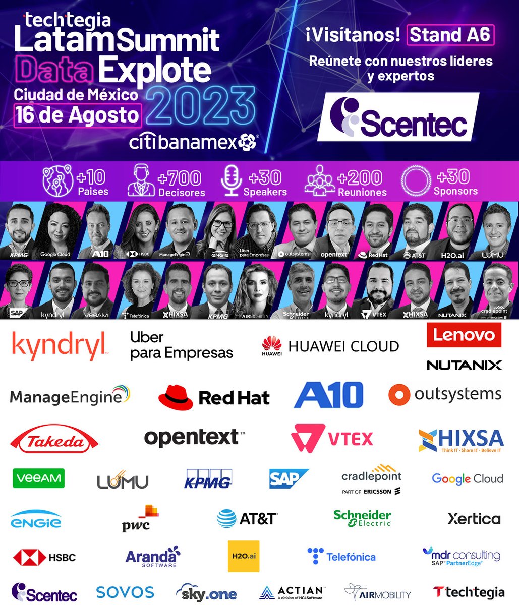 Scentecdemexico's tweet photo. ¡Únete a nosotros en el emocionante evento de Techtegia Data Explote 2023!
· Sitio web: https://t.co/2mQWfdITXY
· Link para inscripciones: https://t.co/5rdFw840wu
· Link del programa: https://t.co/paQzQtwzAO https://t.co/LDJgyy2u79