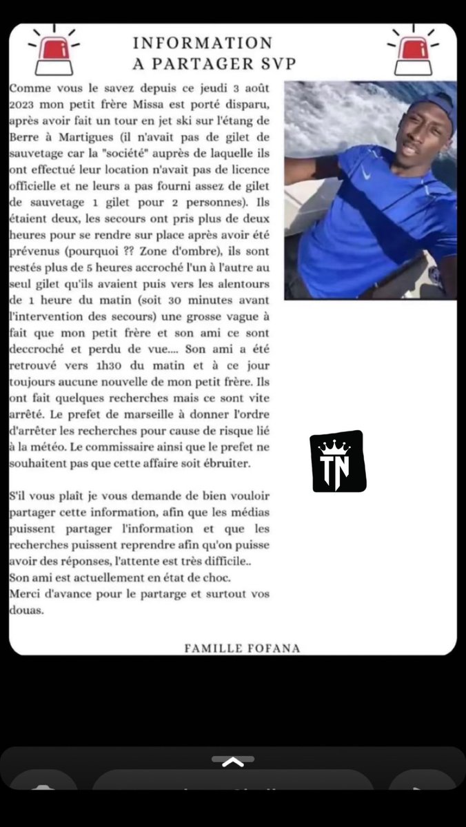 Mokobe113's tweet photo. On RT au maximum svp un partage c’est gratuit et nous devons nous mobiliser Alerte Accident de jet ski une personne de 23 ans disparu en mer a Martigue (13)  Mr Fofana Missa #fofanamissa #fofana #jetski #martigue #marseille #vacancier https://t.co/FH0zGK5A5F