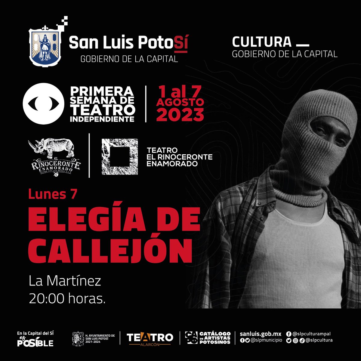 LUMENFCSLP's tweet photo. 💥¡HOY TERMINA!  
🎭PRIMERA SEMANA DE TEATRO INDEPENDIENTE @slpcultura
✊👊"ELEGIA DEL CALLEJÓN" 
Grupo "Las Martínez"
🦏TEATRO @elrinoenamorado 
⏰20 hrs. CUPO LIMITADO

@SLPMunicipio
@EF_Galindo
#teatromexicano #Cultura #CulturaSLP #SLP #sanluispotosi #culturamexicana https://t.co/P04GXcXa7L