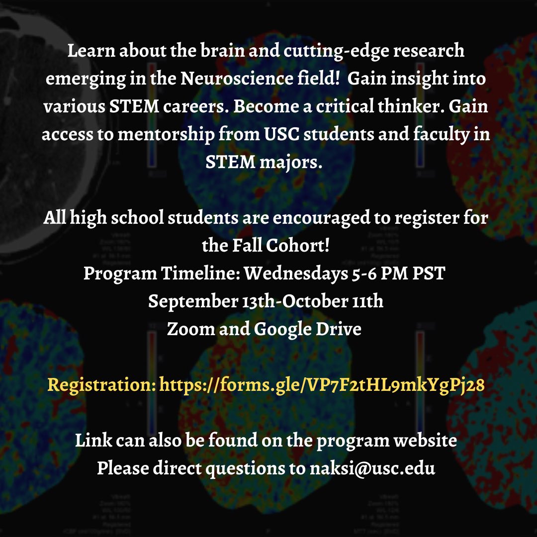 Are you a high school student? Do you want to learn more about the brain and scientific research? Register for our STEM Perspectives: Neuroscience program (deadline to register is September 8th, 2023). Registration Link: forms.gle/VP7F2tHL9mkYgP… #neurosciencestudent