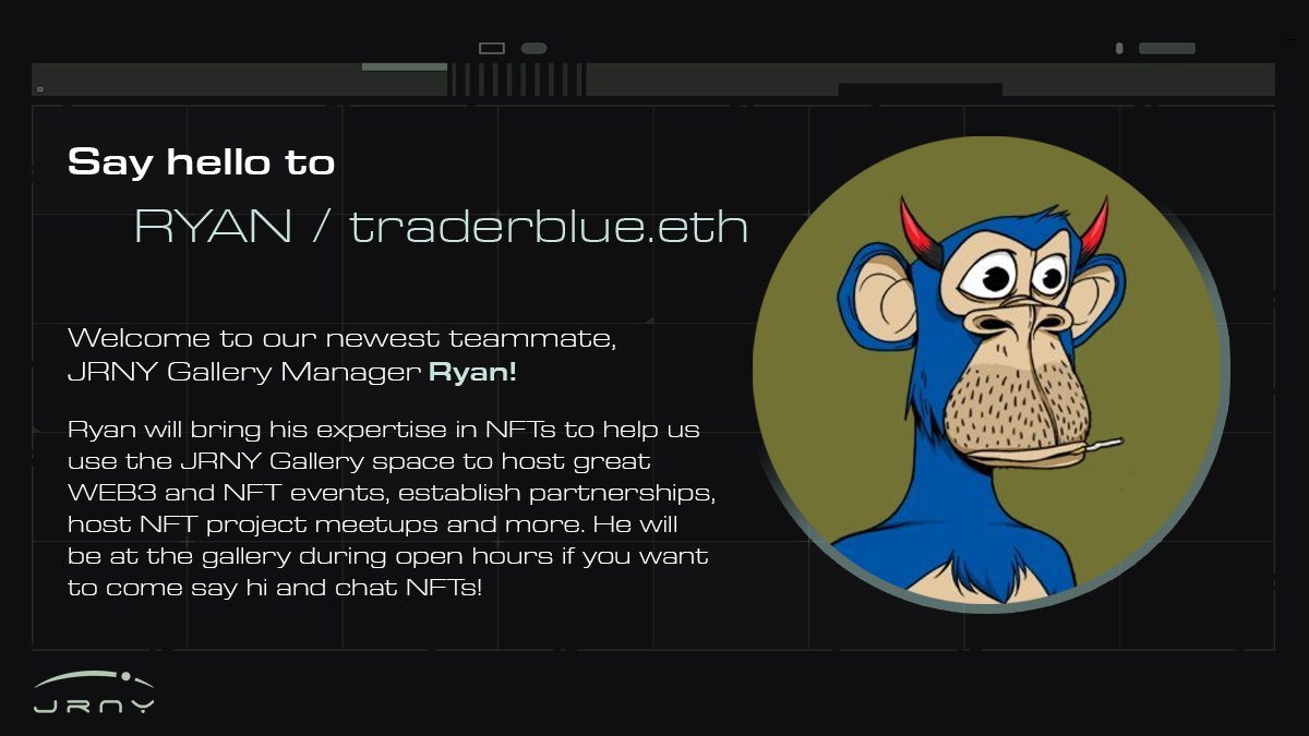 JRNYCLUB's tweet image. Please welcome our new JRNY Gallery manager @ape5170!

We're looking forward to setting up some events and meetups for NFT/web3/crypto enthusiasts

If you're ever in Las Vegas, come by to check out the gallery and say hi