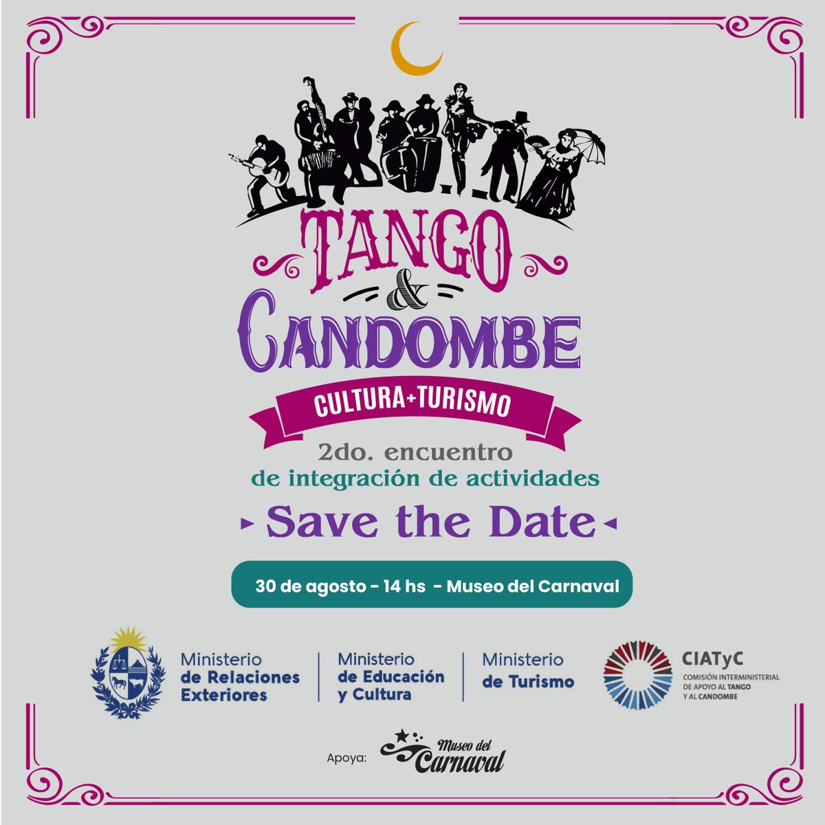 CIATyC_uy's tweet image. "2do Encuentro de Integración de Actividades de Tango y Candombe, el próximo 30/8 a las 14hs en el Museo del Carnaval".  El objetivo es dar a conocer la oferta turística cultural del Tango y Candombe existente a nivel nacional.  #Tango #Candombe #Cultura #Turismo #Uruguay