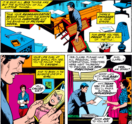 MarvelADay's tweet photo. #MarvelADay #IM49 Stark Industries is undergoing a reorganization since last issue. And for Tony Stark's office, that means a literal reorganization. - VA https://t.co/HlyOrOVnZf