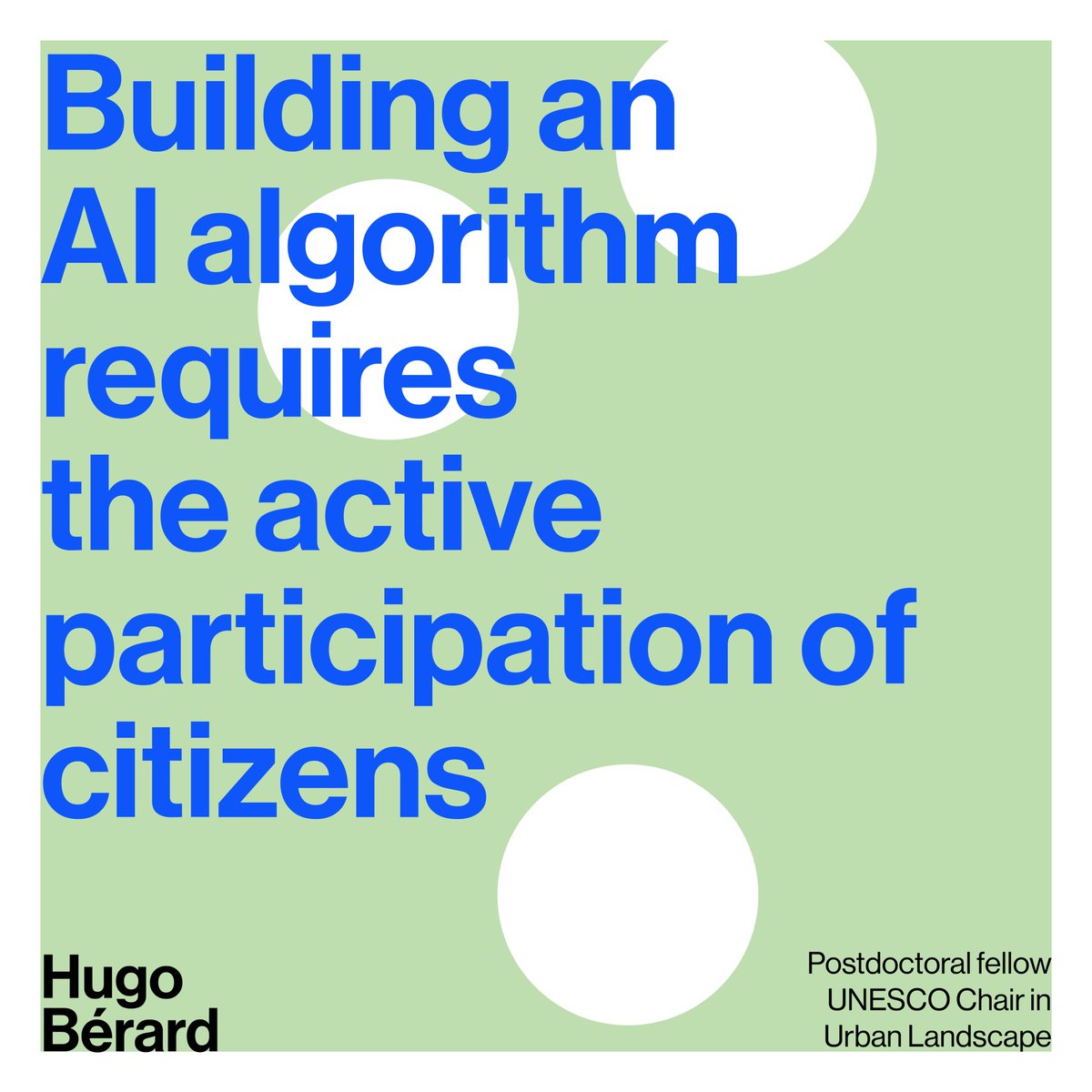 💭Words by Hugo Bérard, Postdoctoral researcher in charge of building the Digital Aggregator for the Espace IA-EDI project; developed here at the <a href="/unesco_studio/">Chaire UNESCO en paysage urbain</a> 

#ai #publicspace #inclusion