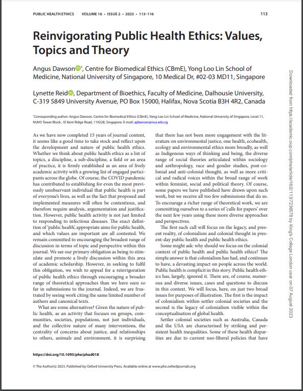 15+ years ago, two people had foresight to start new academic journal called Public Health Ethics. They also helped birth a new field and careers.

this piece on journal's future agenda is 🔥🔥

🙏 @MarcelFVerweij  <a href="/PublicEthics/">Angus Dawson</a> Lynette Reid ✊

.
academic.oup.com/phe/article/16…
