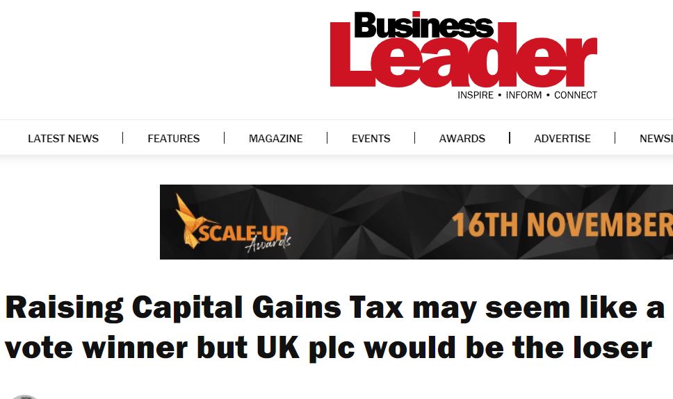 A CGT rise will decimate investment, new research shows

Labour has refused to say that it won't increase capital gains tax (CGT) &amp; the Conservatives have flirted with the idea.

Politicians want to increase investment into SMEs but a CGT rise would have the opposite effect

1/3