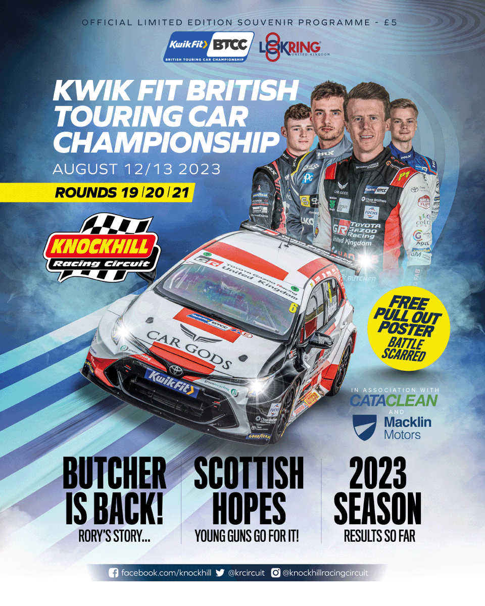 Completing the trilogy of @BTCC programmes for this season is this weeks race at @krcircuit Great to be designing for #Knockhill again this year along with the top team of @Zoe__Burn  @pitlanescoop @Ashleigh_Morris with 📸 from @JakobEbrey - enjoy the #btcc23 race weekend!