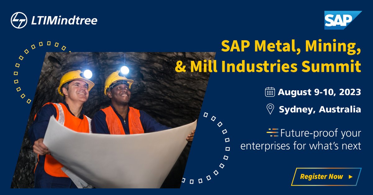 ltm_ofcl's tweet photo. Proud to sponsor Day 2 of the SAP Metal, Mining, &amp; Mill Industries Summit. As we transition to net zero, let's explore market forces, geopolitics &amp; cleaner operations. Join us Aug 9-10 to future-proof your business. Register now: https://t.co/u5J2l2leY6 #FutureFasterTogether https://t.co/whcKZs3qrA